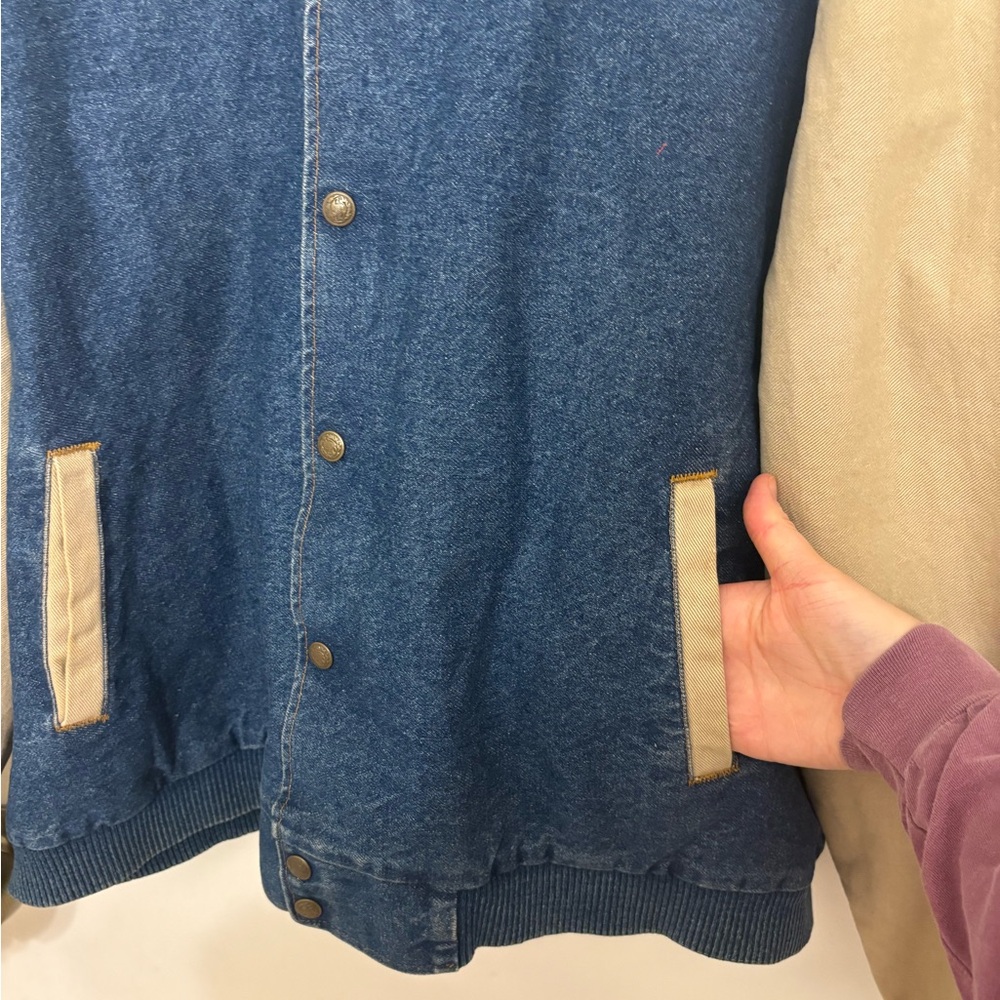 VTG 90s Four Seasons Apache Motorcycle Weatherford Texas Denim Varsity Jacket XL - Picture 4 of 9